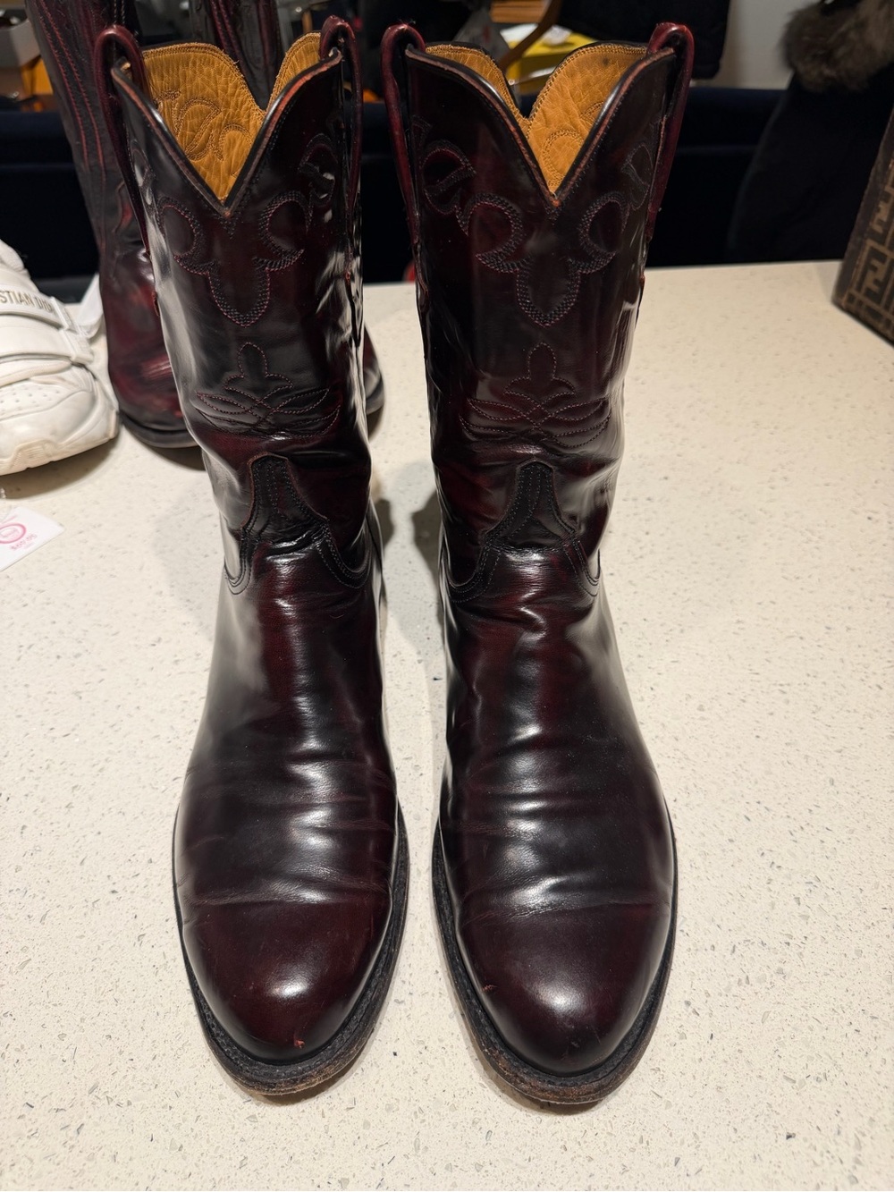Lucchese black cherry Dark Burgundy Leather Cowboy Boots